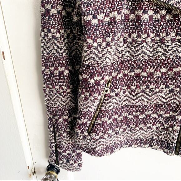 Lucky Brand Tweed Textured Moto Style Jacket Asymmetrical Zip Maroon Navy Size S - Picture 6 of 15